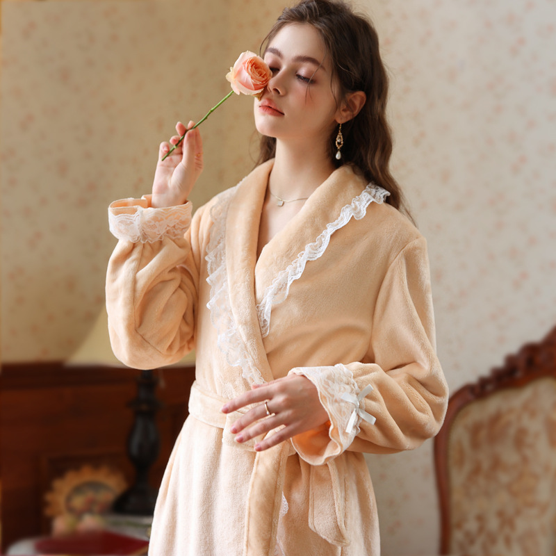 Women's Long Thick Coral Fleece Sleepwear Winter Warm Sexy Plush Robe  Bathrobe Comfortable Home Clothes Nightgown Robe| Alibaba.com