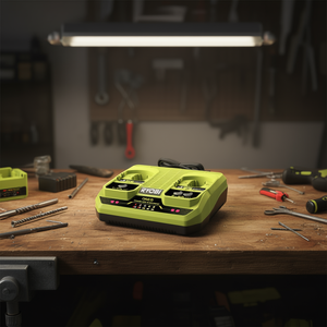 Cargador de batería Ryobi de 18V con 2 puertos Rc18240, carga paralela para una o varias baterías de litio - Product Image 3