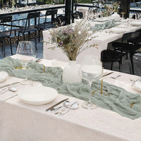 Chemin de table en gaze de coton tissée bleu poussière simple pour mariage, anniversaire, fête prénuptiale, réception, décoration de table bohème, vente en gros