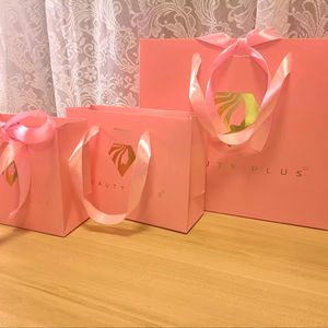 Bolsas de Papel Ecológicas para Compras, Color Rosa, con Logotipos, Bolsas de Regalo Impresas Personalizadas con Asas de Cinta, Bolsa de Papel de Lujo con Agradecimiento - Product Image 1