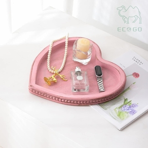 Pink Heart-Shape <b>Desk</b> Holder Wooden Beaded Plate Serving Jewelry Display Stand Storage Tray Makeup Organizer - Product Image 5