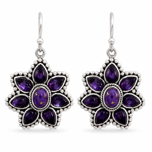 Orecchini pendenti vintage bohémien a forma di petalo di fiore con gemma viola, eleganti gioielli alla moda per donna, regalo per feste - Product Image 1