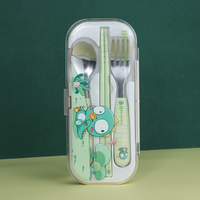 Ensemble de baguettes cuillère et fourchette rose dessin animé couverts portables pour enfants ensemble d'ustensiles avec étui Cubiertos Para Ninos