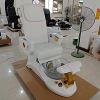 Fauteuil de pédicure électrique de luxe moderne pour salon de manucure avec base LED et base dorée, pompe de vidange intégrée, idéal pour salon de beauté