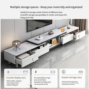 Ensemble de meubles TV pour salon, extensible, sur pied, moderne et simple, avec meuble TV en plaque de roche - Product Image 4