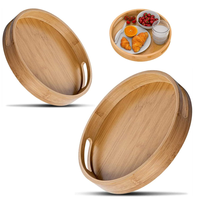 Plateau de service rond en bambou poli, moderne, durable et de qualité supérieure, avec poignées, écologique, pour la maison, la cuisine et les réceptions