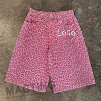 Shorts en jean Y2K personnalisés, style streetwear, imprimé léopard et camouflage intégral, coupe évasée et ample
