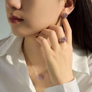 Dylam Sparkling S925 <b>Silver</b> Birthstone <b>Stud</b> <b>Earrings</b> for Women Heart Solitaire Pink 5A Zirconia <b>Stud</b> <b>Earrings</b> Great Gifts - Product Image 5