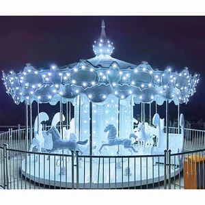 Công viên trò chơi đi xe điện cho trẻ em bằng gỗ Carousel ngựa sử dụng vui vẻ đi vòng Rides để bán