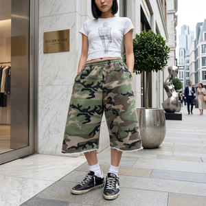 OEM 6854 Custom 100% Cotton <b>Y2K</b> Streetwear Baggy Camo <b>Cargo</b> Pants Side Pocket Loose Fit Men's Camouflage Trousers Manufacturer - Product Image 1