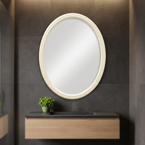 VILLA Cream Oval Plastic Frame Art Deco Wall <b>Mirror</b> with Easy Installation for Home Decor <b>Bathroom</b> Bedroom Living Room - Product Image 3