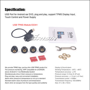Eu Erisin Es341 Usb 4 Externe <span class=keywords><strong>Sensor</strong></span> Tpms Bandenspanningsmonitor Voor Autoradio Android 5.1/6.0/7.0/8.0/9.0/10.0 1 Jaar Garantie - Product Image 6