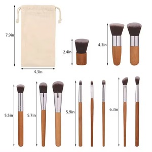 Juego de 11 Brochas de Maquillaje <span class=keywords><strong>Kabuki</strong></span> Profesionales con Logotipo Personalizado, Mango de Bambú <span class=keywords><strong>Natural</strong></span>, con Bolsa - Product Image 3
