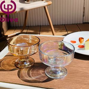 Mini bol de service à la crème glacée en cristal Gris ambré Bol à dessert à petits pieds Pudding Yaourt Milkshake Salade de fruits Tasse à boisson mélangée - Product Image 5