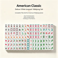 Ensemble de Mahjong américain Deluxe Léopard Blanc de 160 pièces, tuiles de Mahjong en acrylique sculptées double face pour les fêtes à domicile et les jeux en extérieur