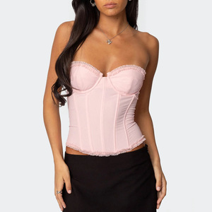 Top corsé de malla con volantes, <span class=keywords><strong>escote</strong></span> <span class=keywords><strong>corazón</strong></span>, con varillas, lencería de malla transparente - Product Image 5
