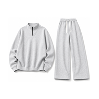 Ensemble 2 pièces en molleton français pour homme avec logo personnalisé : Sweat-shirt demi-zip et pantalon large à cordon de serrage – Idéal pour la vente en gros