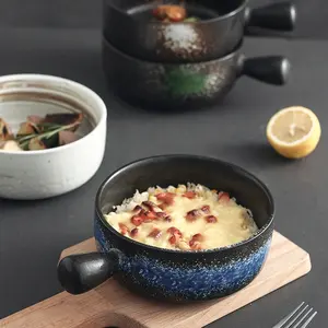 沙登4件套日本复古汤锅陶瓷汤碗带手柄上菜碗套装炖燕麦片谷类炖肉