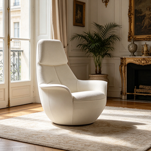 Poltrona Lounge Girevole Moderna di Lusso con <span class=keywords><strong>Schienale</strong></span> <span class=keywords><strong>Alto</strong></span>, Design Curvo Avvolgente e Tessuto Morbido - Product Image 4