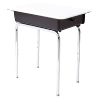 Bureau d'étude scolaire réglable avec boîte à livres noire, table d'étudiant à plateau blanc avec pieds chromés, mobilier de classe moderne
