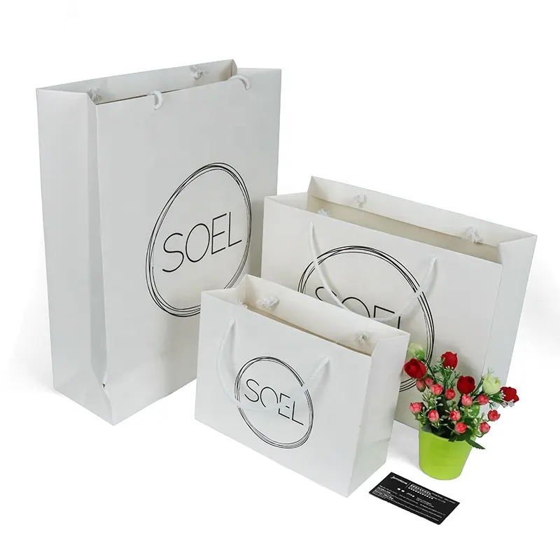 Recyclable High Quality Foldable White Paper Shopping Bag