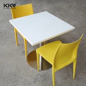 Acryl Solid Surface Rvs Base Restaurant Acryl Tafels En Stoelen Meubels Koffie Diner Vierkante Tafel