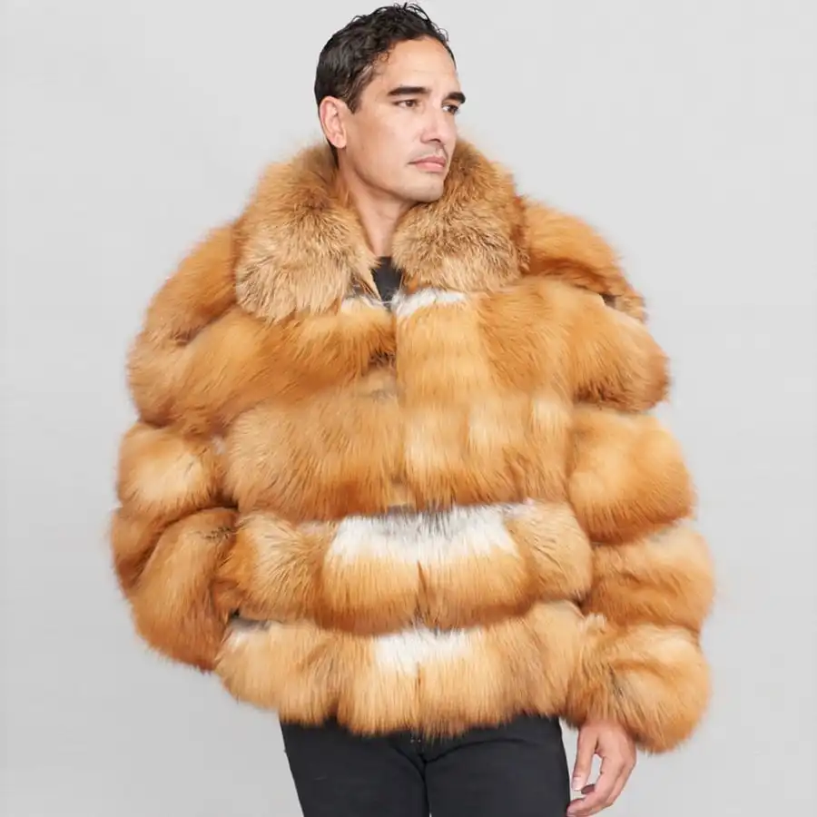 Men's Winter Warm Thick Real Fur Outwear Full Pelt Black Fox Fur Coat Men Bomber Jacket