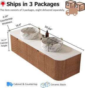 Ensemble de meubles de salle de bain modernes en bois massif style ferme, étanches, avec lavabo en céramique mural en cuivre, miroir et robinet, modèle 2026 Juerte OEM - Product Image 3