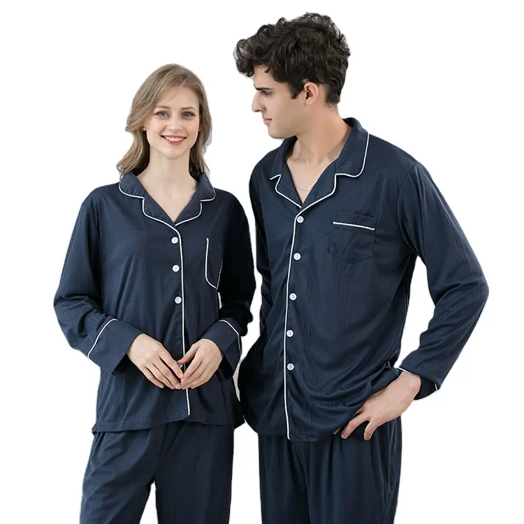 Пижама частного бренда, Женская хлопковая одежда для сна, Мужская Ночная одежда, пижама с воротником-стойкой для пар
