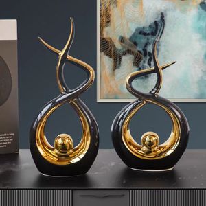 新デザイン高級モダン抽象手作りホームデコレーション金メッキセラミックアクセサリーアートオーナメント（リビングルーム用） - Product Image 6