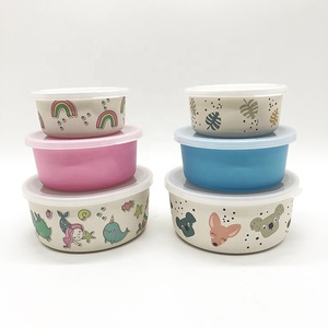 Cartoon two-color children ice bowl Bamboo fiber food container 3pcs set food storage box lunch box bamboo food container