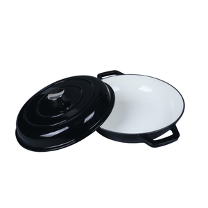 Olla hondora de hierro fundido esmaltado negro brillante de alta resistencia <span class=keywords><strong>para</strong></span> guisar y asar - Product Image 4