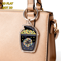 Porte-clés Gothique en forme de coupelle de crème glacée noire avec confettis, parapluie et mandala en vitrail, breloque en acrylique pour clés, sacs, sacs à dos