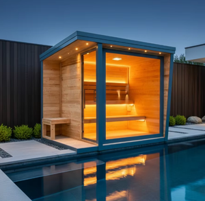 Sauna Exterior Cuadrada Negra Eco para 6-8 Personas, con Calefactor de 6KW, Iluminación LED, Vapor de Cedro, Infrarrojos, Seca, con <span class=keywords><strong>Ducha</strong></span> - Product Image 1