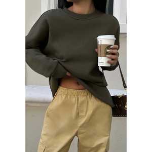 Sweat-shirt à capuche en soie oversize pour femme, couleur kaki, taille XS, imprimé brodé au dos - Product Image 2