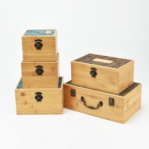 Caja de bambú con tapa de brocado, rectangular, con cierre, para regalo, para té, miel y artículos de té - Product Image 3