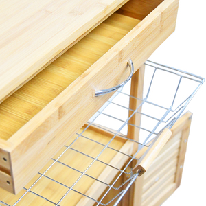 Modern Style Natural Bamboo Kitchen Serving <b>Trolley</b> with 4 Wheels Wood Material - Product Image 5