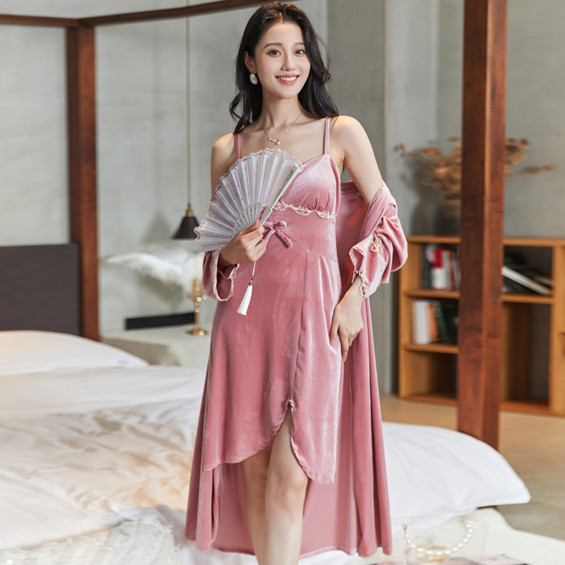 knee length dresses for ladies Dark Blue Printed Cotton Maxi Nightdress for Ladies  Stilento