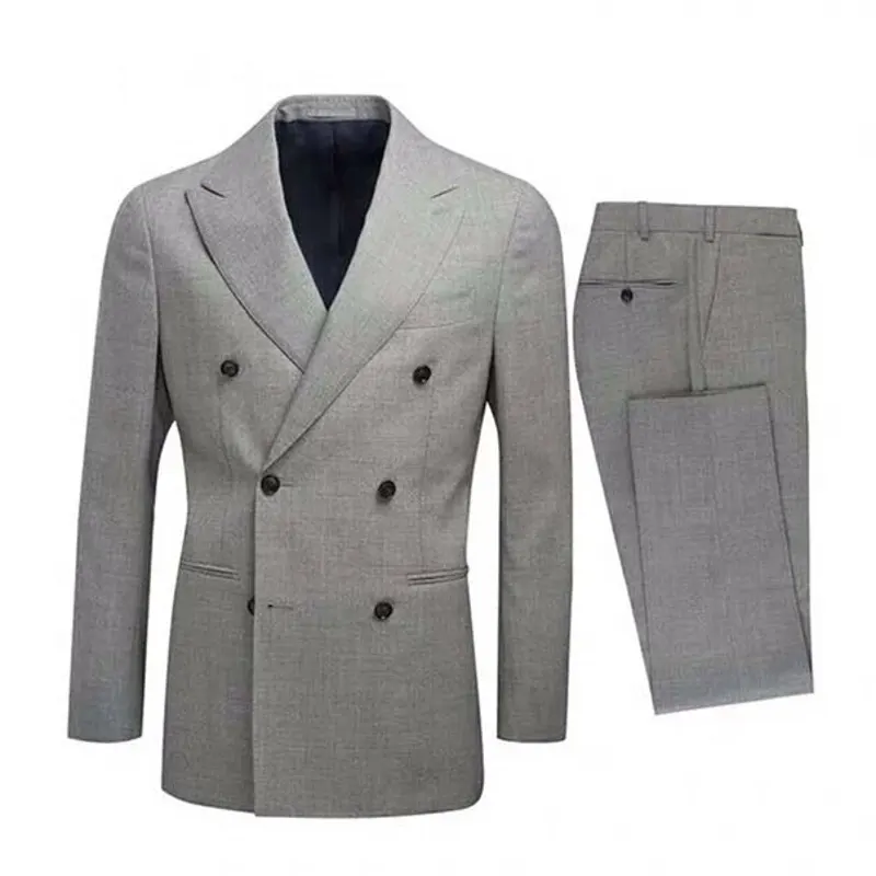 Costume droit à Double boutonnage pour hommes, ensemble blazer gris, 2 pièces, Design veste et pantalon, Business, fabriqué en chine