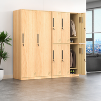 Armoire de rangement métallique 4 portes à verrouillage par pousser-tirer, motif bois, pour sacs de sport, vestiaire personnel, dortoir et salle de sport