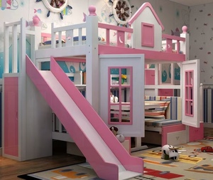 Lit superposé en bois pour enfant, design <span class=keywords><strong>château</strong></span> européen, avec toboggan et escalier, modèle 2026, lit mezzanine - Product Image 2