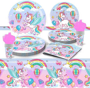 Ensemble d'assiettes et de serviettes <span class=keywords><strong>licorne</strong></span> fournitures de fête <span class=keywords><strong>licorne</strong></span> pour filles tasses d'anniversaire couteaux fourchettes cuillères et ensemble de fête <span class=keywords><strong>licorne</strong></span> arc-en-ciel - Product Image 1