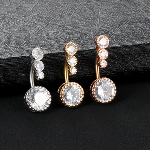 14G 외과용 스틸 배꼽 피어싱 섹시한 크리스탈 배꼽 피어싱 여성 바디 주얼리 바벨 - Product Image 5