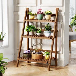 Walnut thang gỗ Kệ Nhà máy kệ, 3 tầng unfoldable thang hoa nồi hiển thị kệ giá, freestanding ladeer kệ sách - Product Image 2
