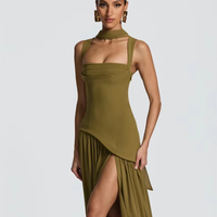 Robe longue décontractée d'été pour femme T1851, style soirée, épaules dénudées, dos nu à lacets, fente latérale, idéale pour les anniversaires