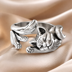 Kitten totem opening <b>adjustable</b> <b>ring</b>, retro design unisex daily wear jewelry - Product Image 3