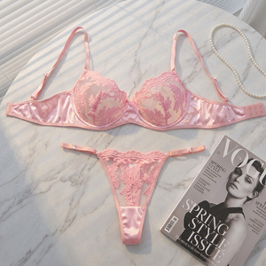 Wholesale Women's Floral Embroidery Sheer Mesh Bra and Thong <b>Set</b> 2 Piece Underwire Lace Lingerie <b>Set</b> Plus Size Womens Intimates - Product Image 2