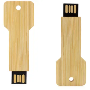 促销彩色竹材钥匙形状u盘2.0 8gb 16gb木质钥匙u盘