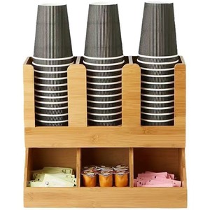 Support à tasses en bois pour bureau avec étagère de rangement pour dosettes de café et sachets de thé, organisateur grande capacité pour la cuisine ou le bureau - Product Image 4