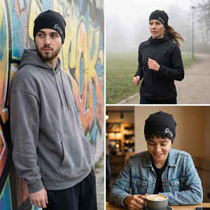 <span class=keywords><strong>Bonnet</strong></span> en tricot jacquard unisexe avec logo imprimé en silicone, doublure satinée, style slouchy, respirant, avec revers, pour la course et le <span class=keywords><strong>cyclisme</strong></span> - Product Image 6